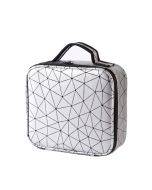 Waterproof cosmetic case with partitions cosmetic bag large capacity rhombus PU cosmetic storage box (silver white)