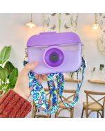 Camera Plastic Cup Children Straw Juice Cup Travel Leisure Water Cup(Purple)