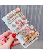 8-piece set - Cherry Blossom Alloy Colorful Hair Card Headpiece Pearl Water Diamond Clip Set