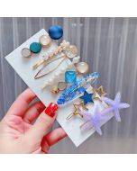 8-piece set - Starfish alloy colored hair clip headpiece pearl rhinestone clip set