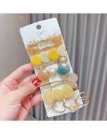 7-piece set - Peach Heart Yellow Alloy Colored Hair Card Headpiece Pearl Water Diamond Clip Set