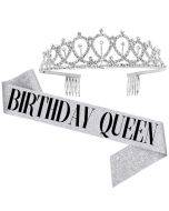 WM-02 Crystal Diamond Birthday Party Wedding Set Crown, Color: Silver Queen