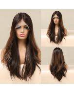 Middle part wavy hair wig hand hook highlights lace wig