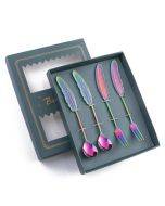304 Stainless Steel Feather Spoon Fork Literary Tableware,Style: 4 In 1