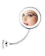 CY-080 10X magnifying suction cup folding makeup mirror with LED light, rotatable touch switch beauty mirror, style: rechargeable model