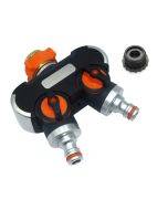 Plastic conversion joint for garden irrigation and flower watering with one and two faucets and water distributor