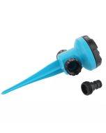 Multi stage adjustable sprinkler with ground inserted rotating garden irrigation nozzle