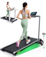 Akluer H1-B 2-in-1 Folding Treadmill with 4%-13% Auto Incline, 12 km/h Under Desk Walking Pad, 2.5HP Quiet Motor, 150kg Load, Electric Running Machine with Remote, LED Display & Device Holder
