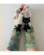 RETRO CAT CASUAL PRINT KNIT FINGERLESS GLOVES