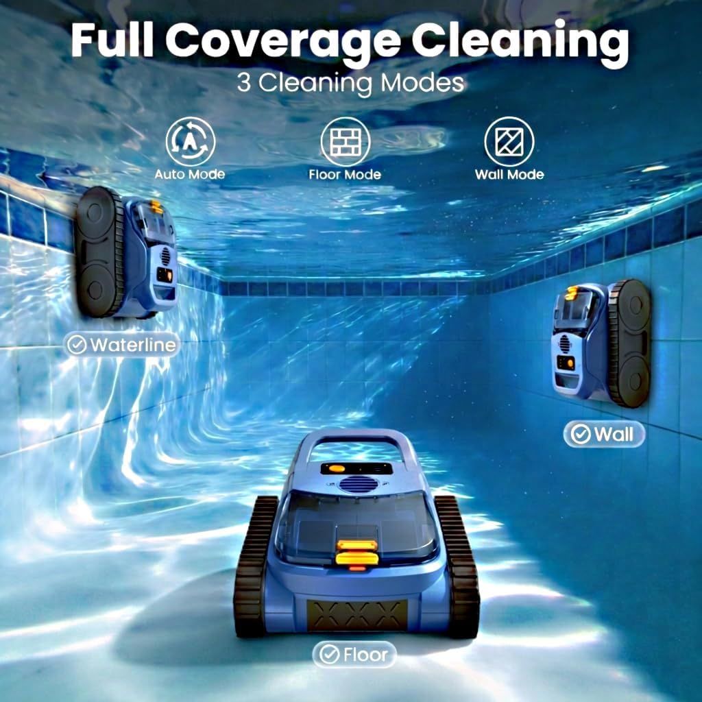 Seauto SAT20 Pro Cordless Robotic Pool Cleaner 18000Pa Strong Suction 180 Min Runtime 3L Large Filter Basket Smart Navigation Anti Stuck Rechargeable Pool Vacuum