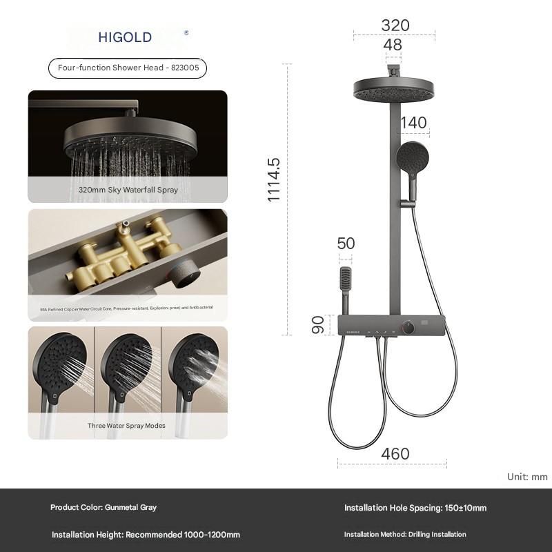 Xiaomi Youpin Higold Smart Digital Display Shower Set: Premium Brass Shower System for Home Bathrooms