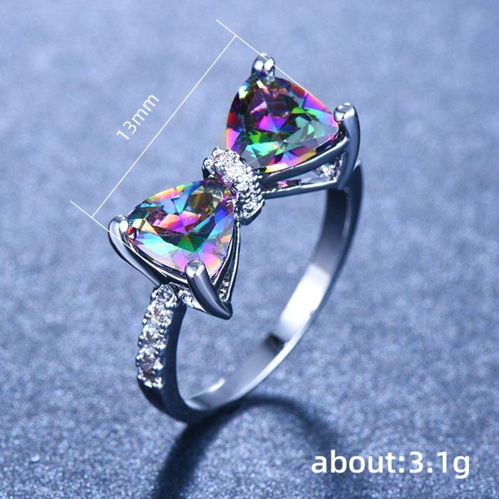 Explosive colorful treasure series senior sense of luxury bow zirconia ring sweet cool wind index finger ring women