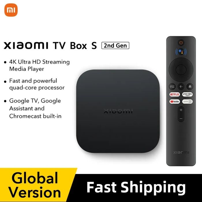 Original Global Version Xiaomi TV Box S(2nd Gen) 4K Ultra HD 2G 8G WiFi BT5.2 Google TV Cast Netflix Smart TV Box Media Player