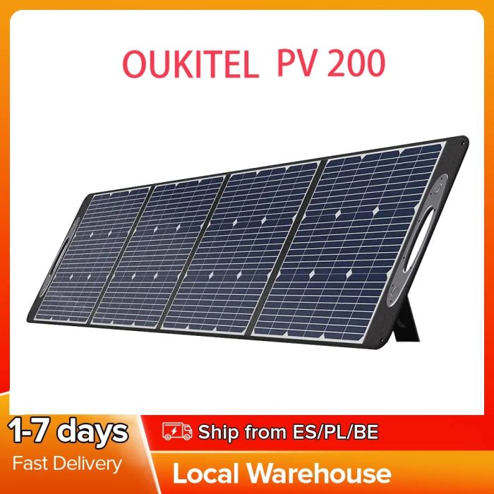 OUKITEL PV200 200W Solar Panel Foldable with Kickstand, IP65 Waterproof, 21.7% Solar Conversion Efficiency