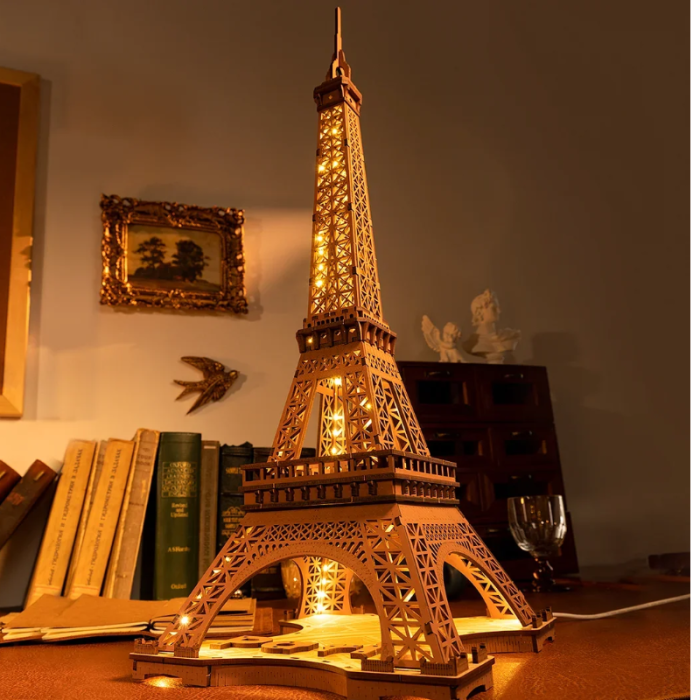 Robotime Rolife Night of the Eiffel Tower 3D Wooden Puzzle for Teens Adult Miniature Views of Famous Buildings Toys Decoration