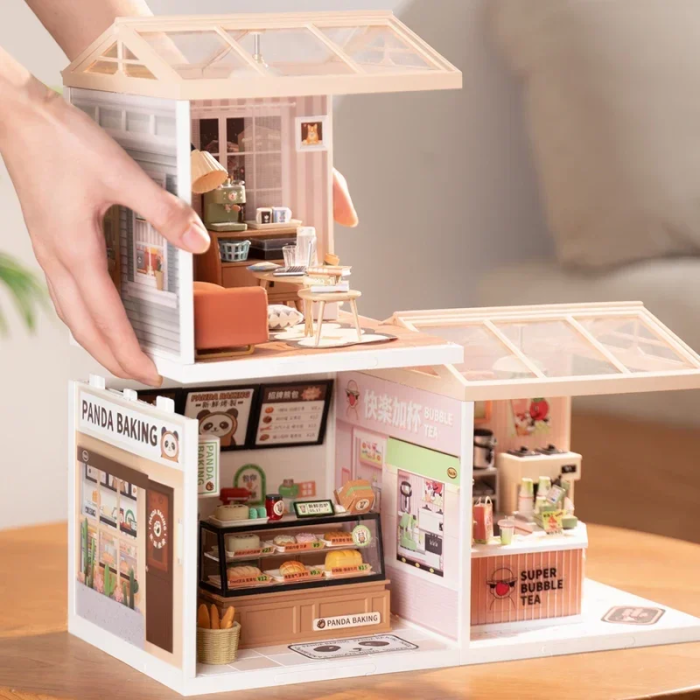 Robotime Rolife Plastic Toys 3D Puzzle Puzzle Super Store Cozy Living Lounge Plastic DIY Miniature House Kit Building Blocks