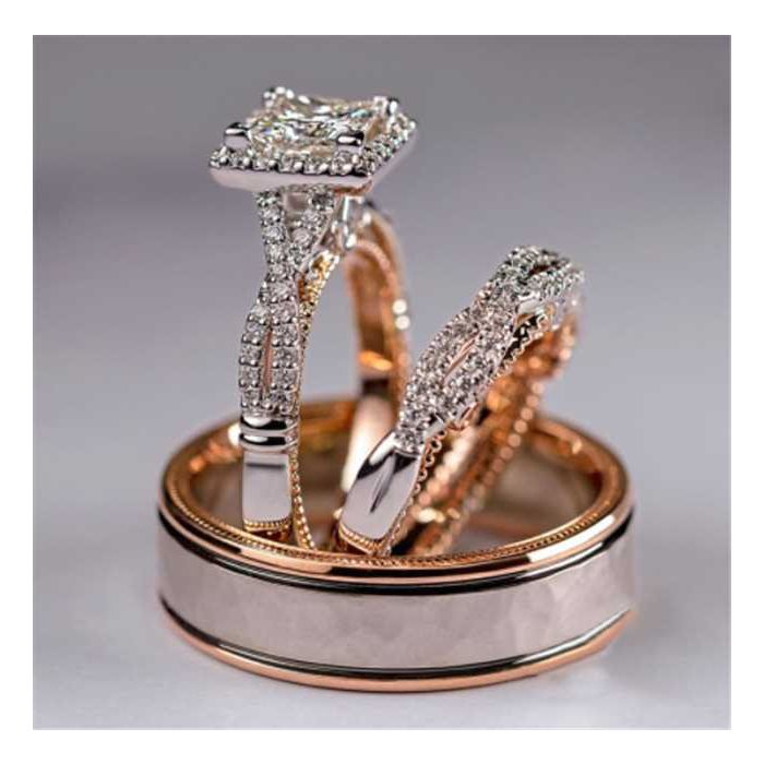 Cao Shi hot selling three sets of rings  separation sparkle zircon ring European and American ladies luxury engagement ring