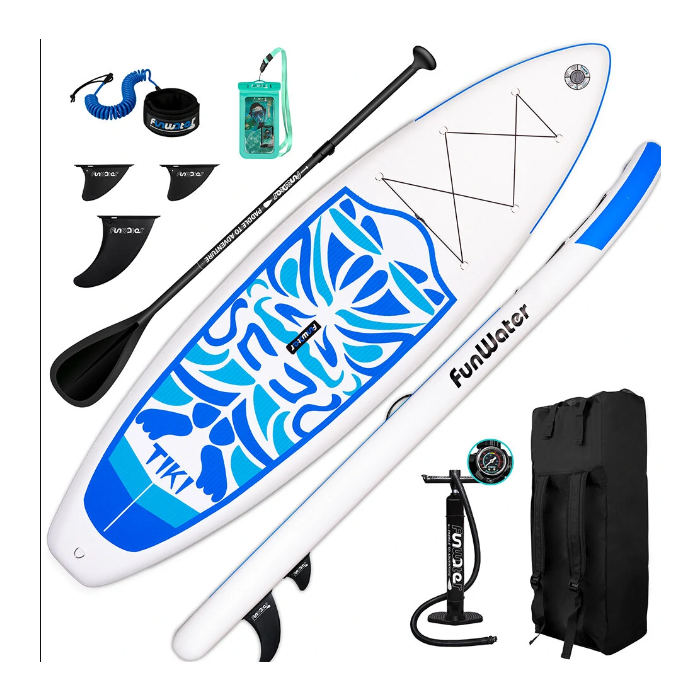 [EU Direct] FunWater Inflatable Ultra-Light (17.6lbs) Stand Up Surfboard for All Skill Levels Everything Included with Stand Up Paddle Board, Adj Paddle, Pump, ISUP Travel Backpack, Leash, Waterproof Bag SUPFW02A