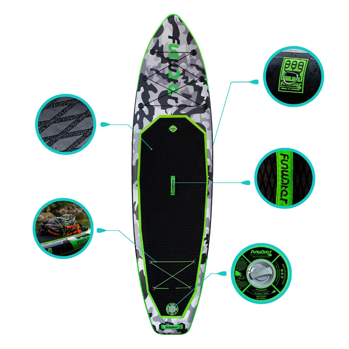 [EU Direct] FunWater Inflatable Paddle Board 12~15PSI Maximum Load 150KG Stand Up Portable Surfboard Pulp Board With Chair ,Waterproof Phonecase, Air Pump, Backpack 330*84*15CM,SUPFW10A