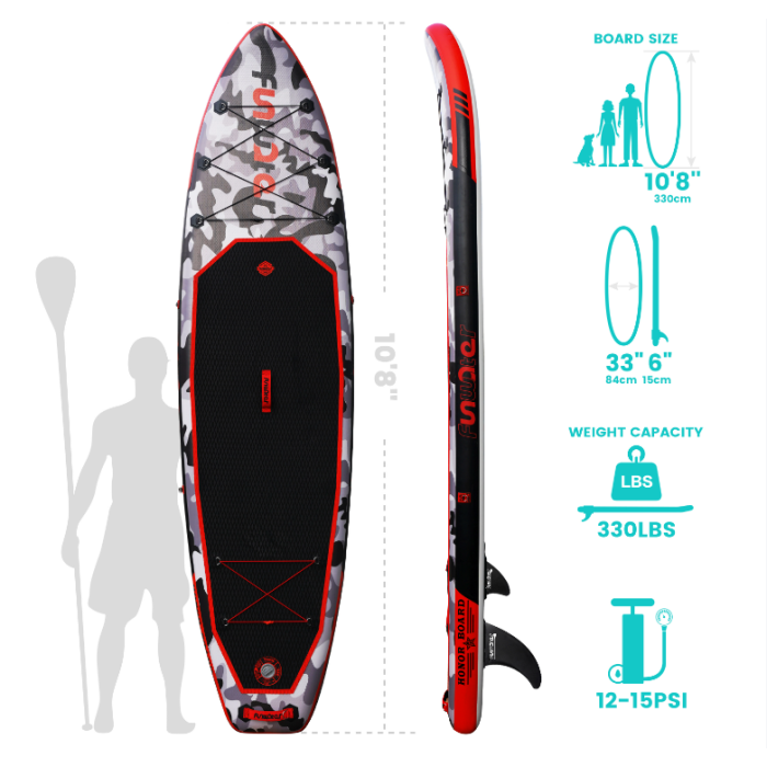 [EU Direct] FunWater Inflatable Paddle Board 12~15PSI Maximum Load 150KG Stand Up Portable Surfboard Pulp Board With Chair ,Waterproof Phonecase, Air Pump, Backpack 330*84*15CM SUPFW10B