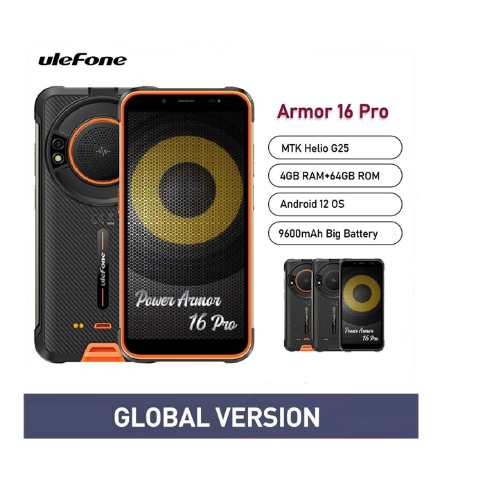 Ulefone Power Armor 16 Pro Android 12 IP68 Rugged 4G SmartPhone 9600mAh 4GB+64GB