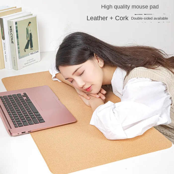 Cork leather mouse pad large student writing pad double-sided available office lock edge desk pad can be printed lo go pattern