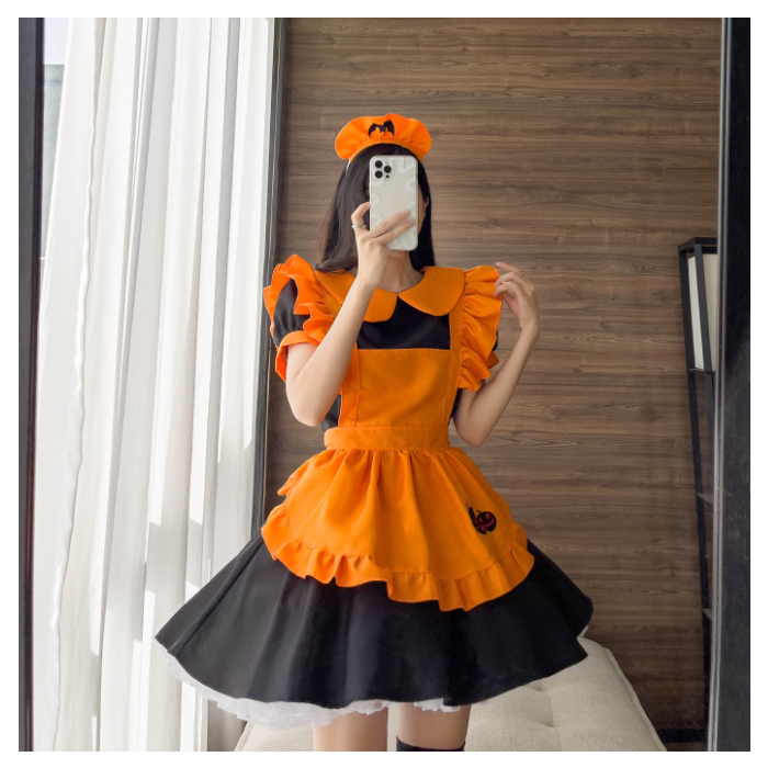 [Halloween Sale]Halloween Embroidered Maid Costume Pumpkin Maid Costume 