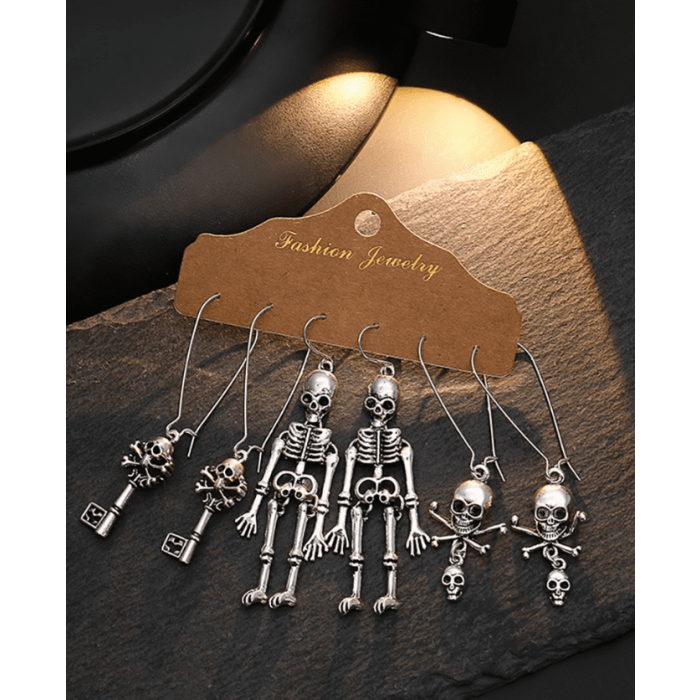 [Halloween Sale]3Pairs Halloween Key Skull Skeleton Drop Earrings Set