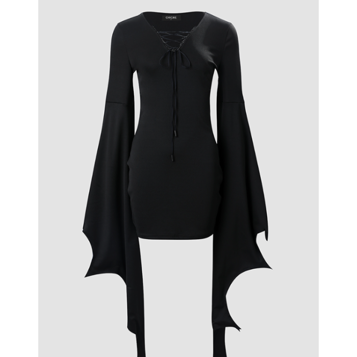 [Halloween Sale]Halloween Lace-up Batwing Sleeve Bodycon Dress