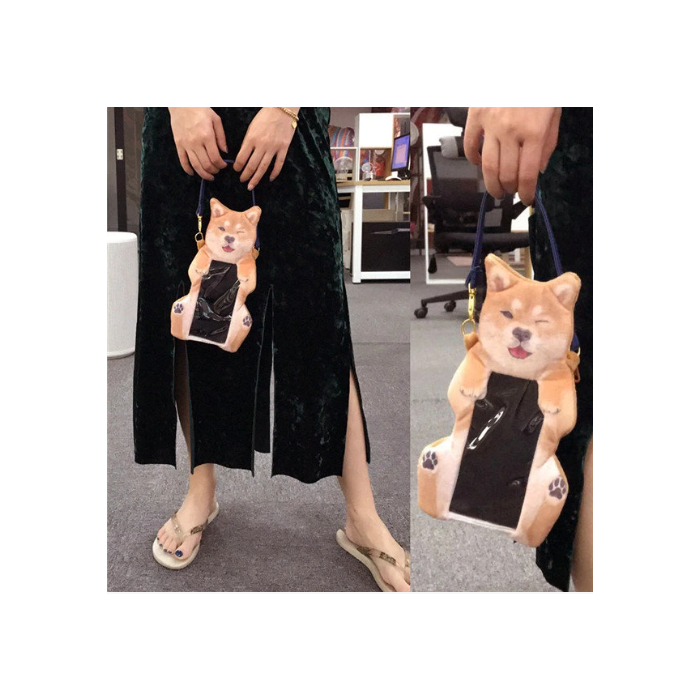 Women Cute Shiba Inu Dog Touch Screen Phone Purse Plush Coin Bag