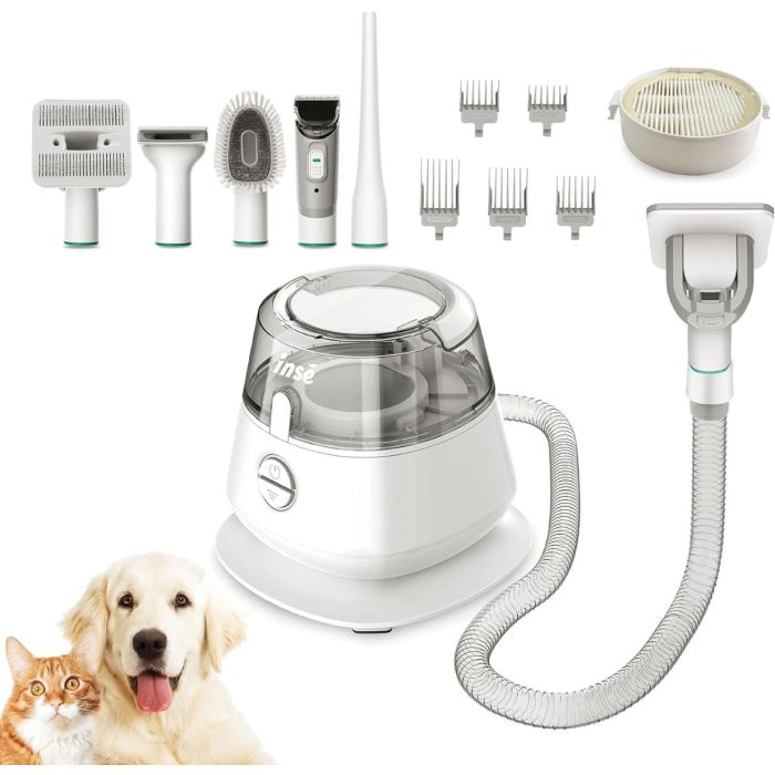 INSE P20 Pro Dog Grooming Kit: Suction Vacuum for 99% Pet Hair, Large Dust Cup, Includes Clippers and 5 Tools for Shedding Pet Hair.