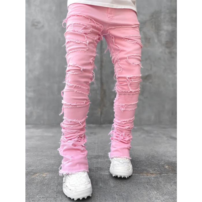 New men's denim straight pants Europe and the United States street fashion ins explosive stretch patch denim straight pants