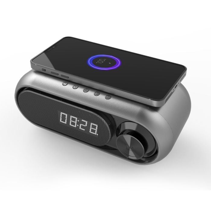 2023 new wireless charging speaker clock LED alarm clock sound wireless charger bluetooth speaker