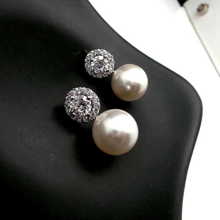 light luxury micro-encrusted zirconia pearl earrings niche ins sweet temperament earrings delicate small earrings