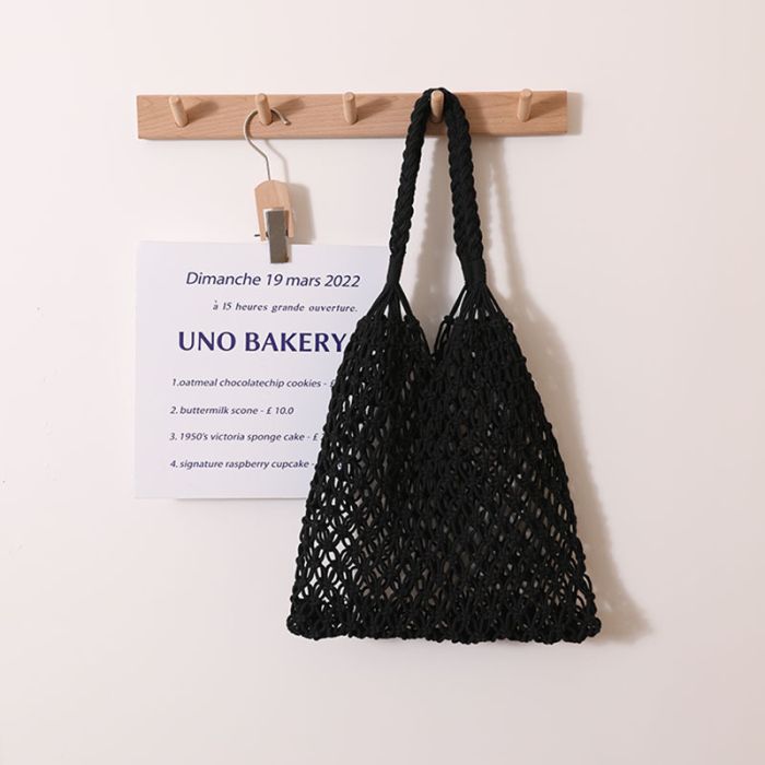 Chic wind cotton thread hand-woven bag beach bag women's bag one-shoulder portable leisure hollow travel holiday fishnet bag