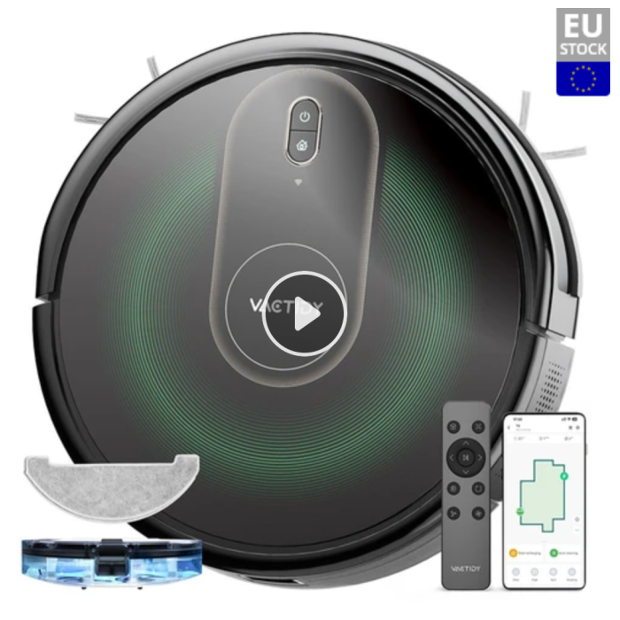 actidy T8 Robot Vacuum Cleaner, 2 in 1 Mopping Vacuum, 3000Pa Suction, 250ml Dust Bin, Carpet Detection, App/Voice Control, Up to 100 Mins Runtime