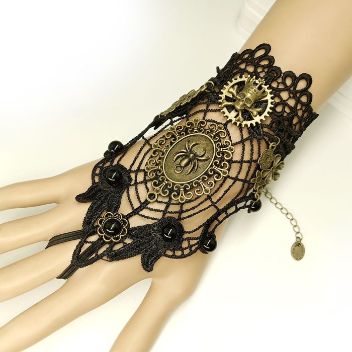 Women's retro fashion personality bracelet Spider Web Black lace gloves Halloween Animal bracelet