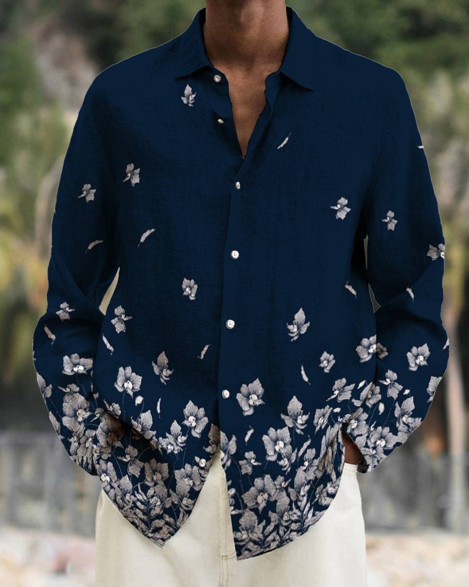 Stylish Men&#039;s Cotton and Linen Long-Sleeved Casual Shirt de02