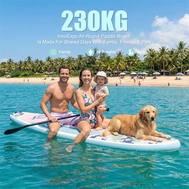 [EU Direct] InnoExpo Inflatable Stand Up Paddle Board 350x89x15cm 3 Person Wide Stable Surfboard 230kg High Capacity SUP Board for Family Lake Ocean S