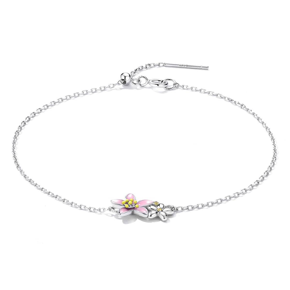 S925 sterling silver beautiful cherry blossom bracelet women&#039;s jewelry