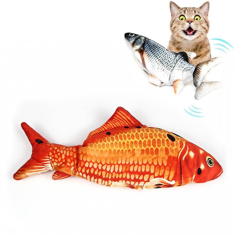 USB charging pet simulation fish electric cat interactive toy, size: 30cm, style: red carp