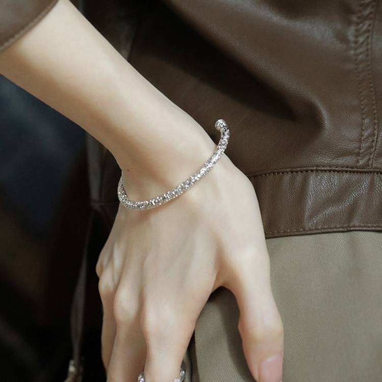 925 Sterling Silver Retro Open Bracelet Handpiece3