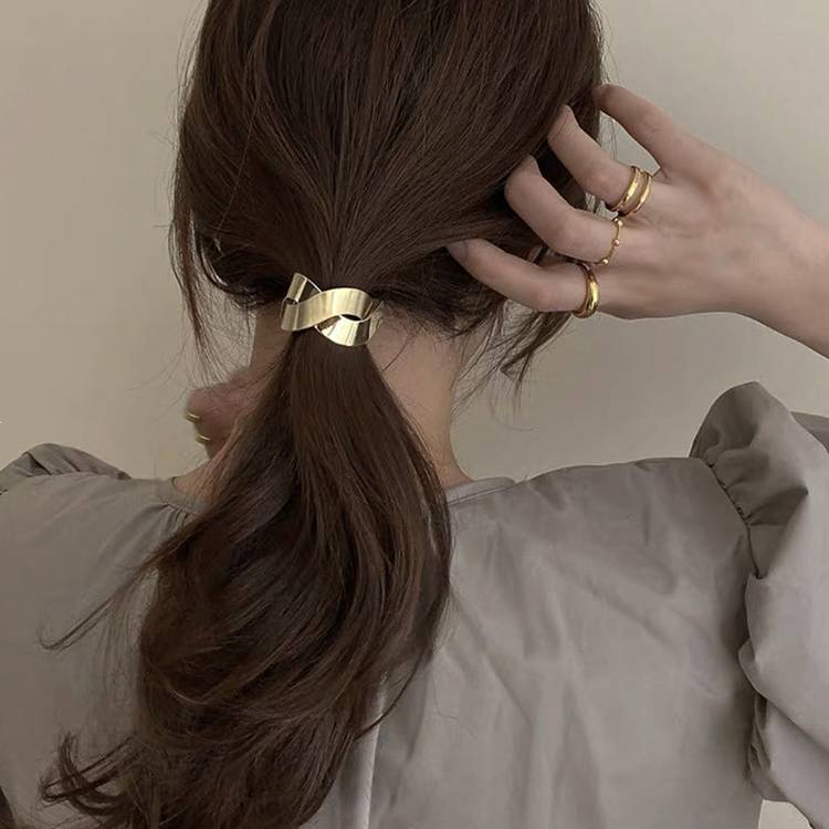 Korean Simple Women High Elastic Metal Brushed Hair Rope Rubber Band Headwear(Gold)