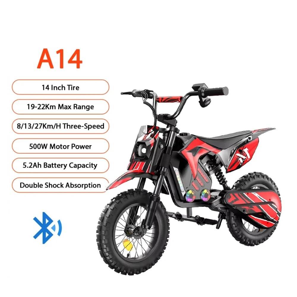 iScooter A14 Kids E-Motorcycle 500W Motor 36V5.2Ah Battery 22km Range 3 Speeds Rear Drive Shock Absorbers for Outdoor Riding