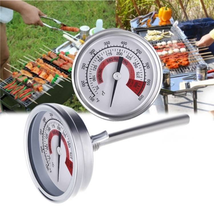 Stainless Steel Oven Thermometers BBQ Smoker Pit Grill Bimetallic Thermometer Temp Gauge Cooking Tools with Dual Display &amp; Anti-fog Glass