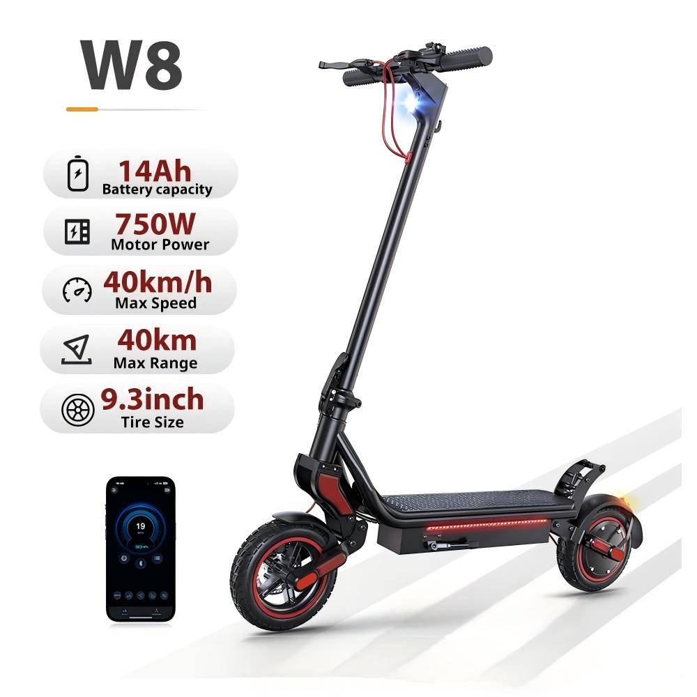 iScooter W8 9.3 Inch Electric Scooter 48V 14Ah 750W Motor 30-40km Max Range 40km/h Max speed Dual Suspension E Scooters With App