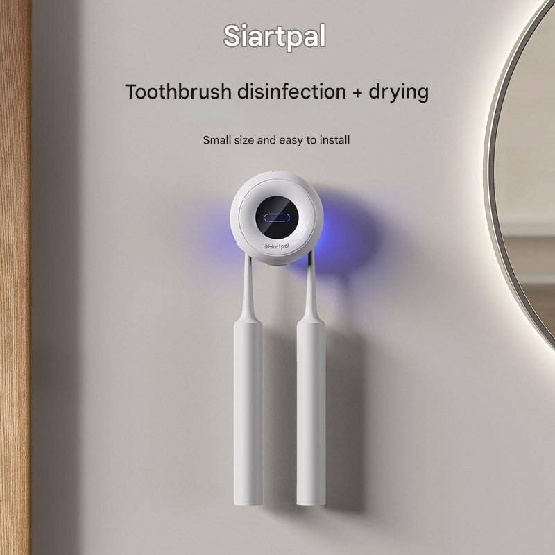 smartPal Toothbrush Sanitizer Smart UV Sterilizer Dryer and Rinse Cup Holder No-Drill Wall-Mounted Rack