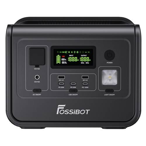 FOSSiBOT F800 Portable Power Station, 512Wh LiFePO4 Solar Generator, 800W AC Output, 200W Max Solar Input, 8 Outlets, LED Light