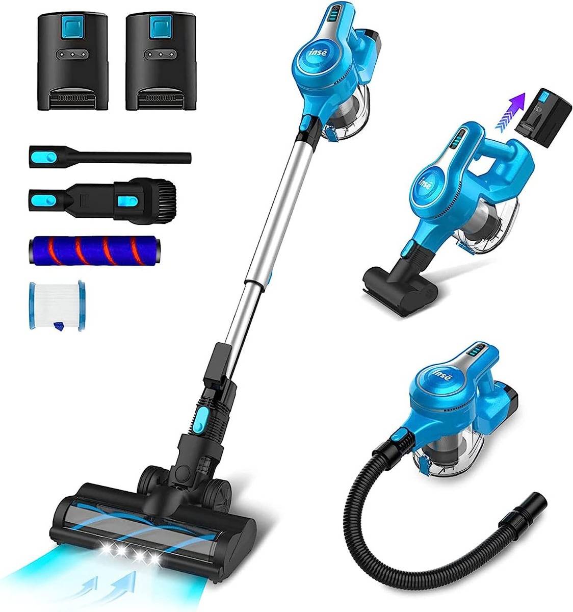 INSE S6P Pro Cordless Vacuum Cleaner: 28Kpa, 300W, 10-in-1, 2 Batteries, 90min Runtime, Ideal for Pet Hair, Carpets, and Hard Floors.