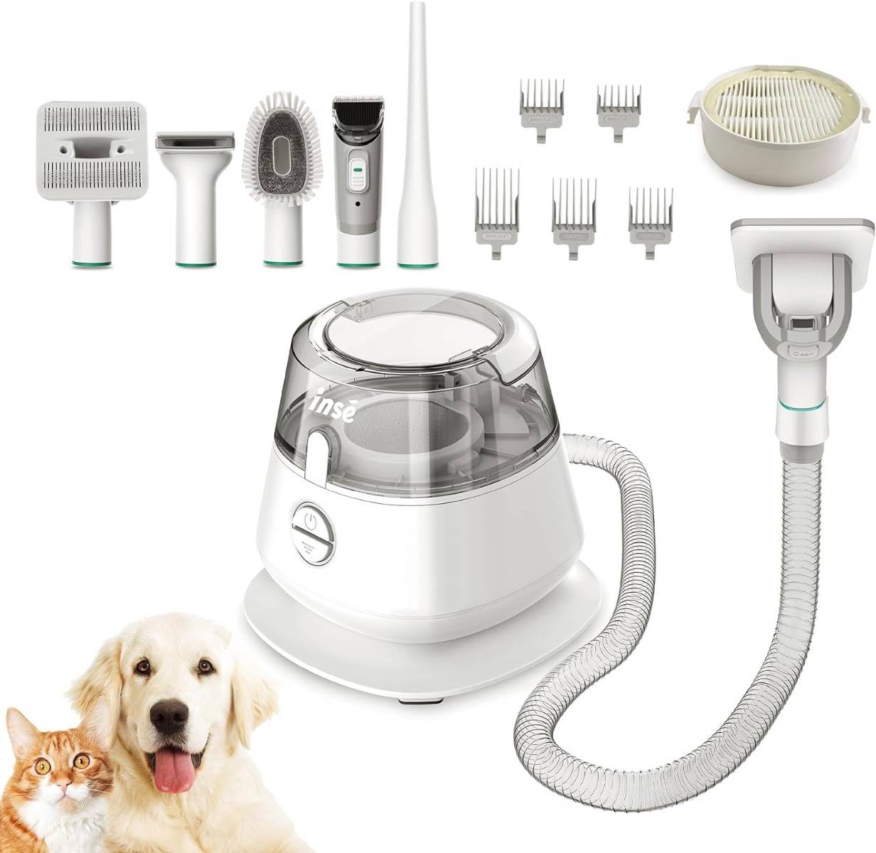 INSE P20 Pro Dog Grooming Kit: Suction Vacuum for 99% Pet Hair, Large Dust Cup, Includes Clippers and 5 Tools for Shedding Pet Hair.